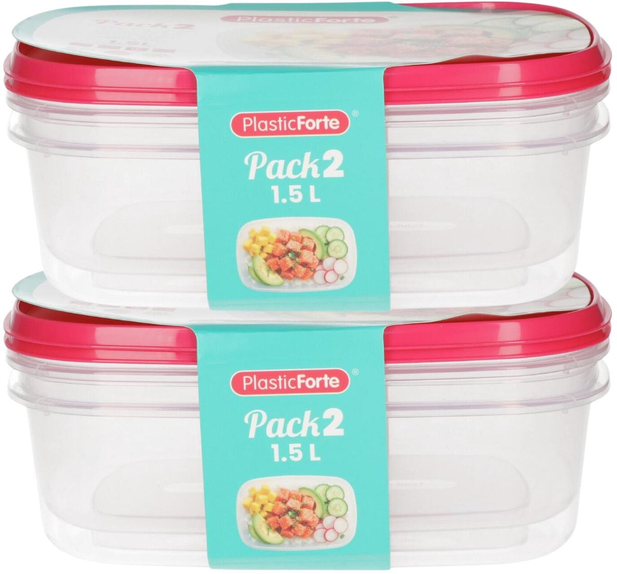 Plasticforte Vershoudbakjes - 4x stuks - 1.5 liter - herbruikbaar - transparant/roze - kunststof - magnetron - vriezer