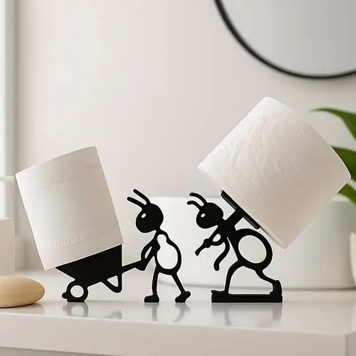 carmdering - Toiletrolhouder - Papierhouder - Badkamerdecoratie - Set van 2 mieren, ABS, zwart - 14,3×1,9×12,3 cm en 13×1,5×10,5 cm - Geen installatie, stevig en lichtgewicht - Perfect cadeau voor thuis