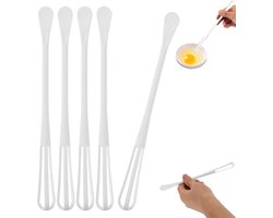 5 stuks - Handgarde - Dubbelzijdige handmatige eiergarde - Mini-garde met lange steel - Melkschuimer - Handgarde - Slagroomgarde - Melkgarde - Voor het kloppen, mengen en roeren van ingrediënten en sauzen - Wit
