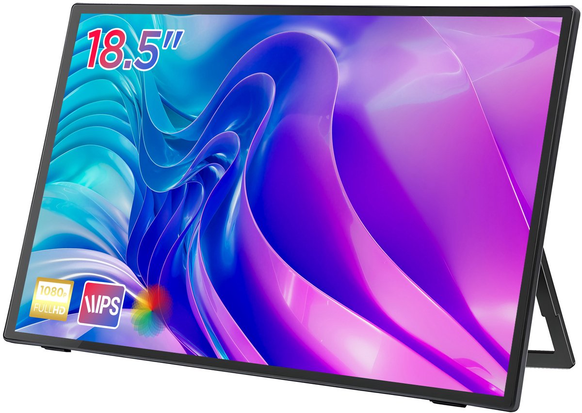 18.5" Draagbare Monitor – 1080P IPS, 100Hz, Dual USB-C, HDMI, Plug & Play – Ultra Slim 1,12kg – Voor Laptop, Telefoon, Gaming