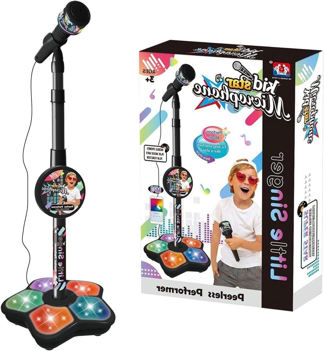 Kinder Microfoon Set - Karaoke Speelgoed - Muziek Plezier - In Hoogte Verstelbaar - Tot 100cm - Zwart