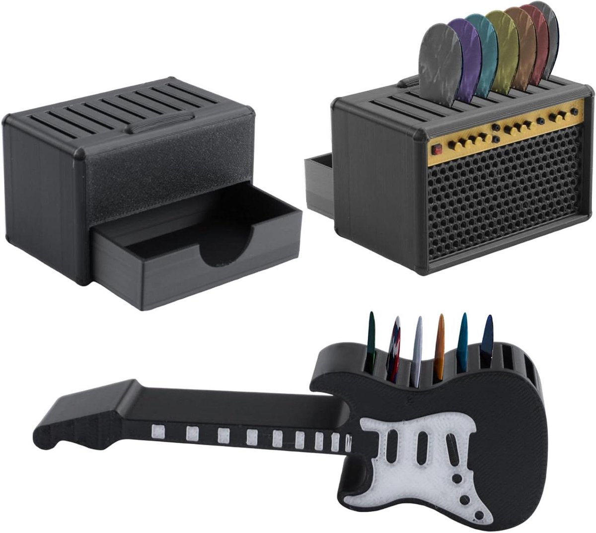 Plectrum Houders - Opbergdoos Set - Muziek Opslag - Creatief Gitaarontwerp - 2 Stuks - Zwart Wit