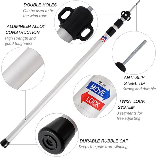 Telescoop Tentpalen - Verstelbare Palen - Schaduw Creëren - Aluminium Legering - 250 cm - Zilver — afbeelding 4
