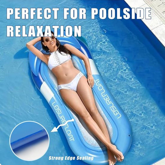 Waterhangmat - Opblaasbaar luchtbed - Ontspannen op water - Geïntegreerd net - 150 x 70 cm - Blauw — afbeelding 2