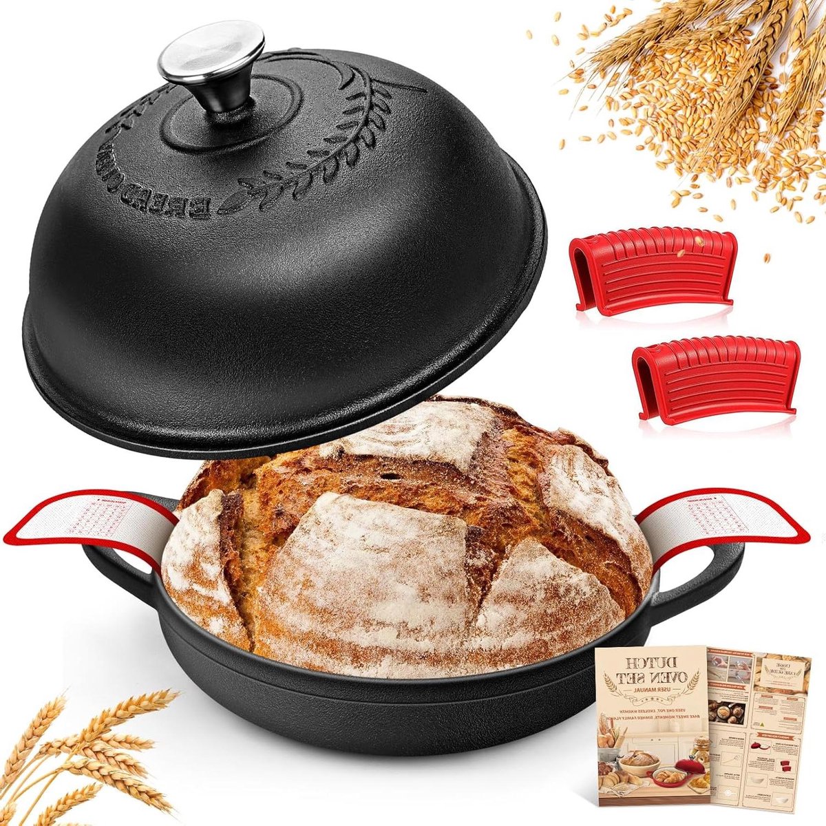 Gietijzeren pan - Broodbakvorm deksel - Brood bakken - Uitstekende warmteafvoer - 57 Liter - Zwart