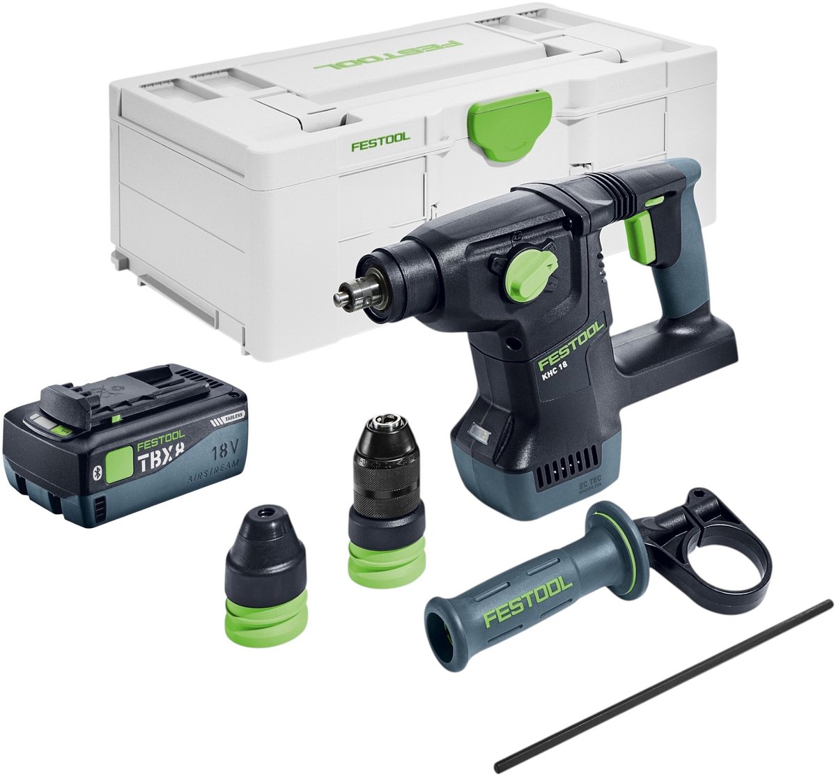 Festool KHC 18 EB-Basic accu-combinatiehamer 18 V 2,6 J SDS-Plus Brushless + 1x accu 8,0 Ah + Systainer - zonder lader