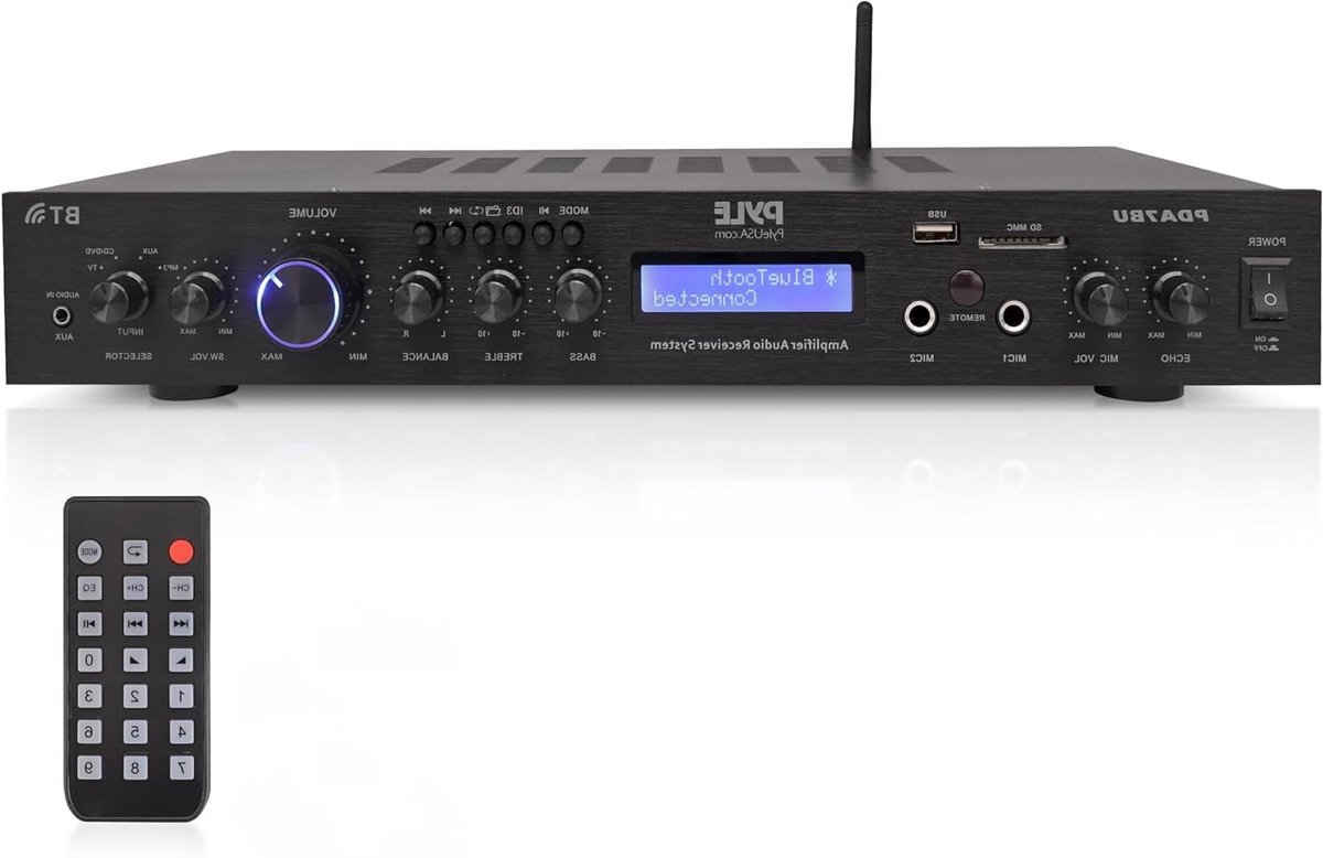 Audio Versterker - Stereo Receiver - Muziek Streamen - 200 Watt Vermogen - Rack Mount - Zwart