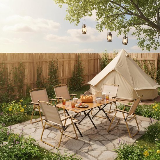 Campingtafel Klaptafel - Opvouwbare Tafel Vouwtafel - Picknick en Tuin - In Hoogte Verstelbaar - 119 x 58 cm - Houtlook — afbeelding 5