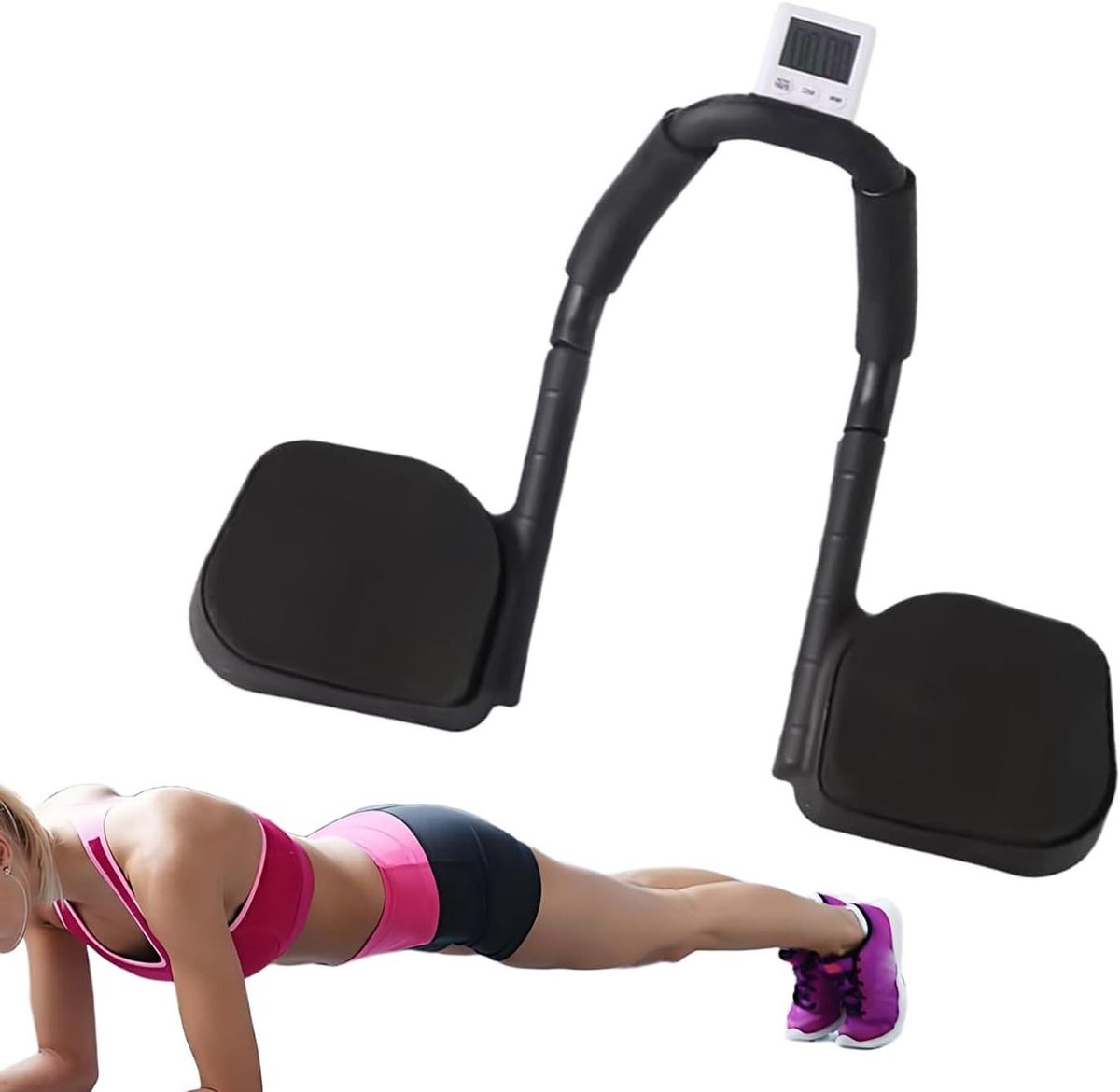 Buiktrainer met Timer - Core Trainer Fitness - Thuis Krachttraining - Ergonomisch Gebogen Ontwerp - 620 g - Zwart