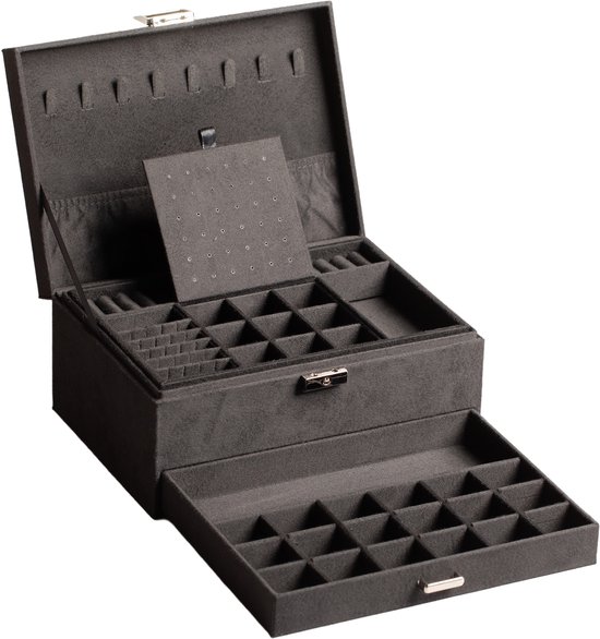 VALEVO™ - Luxe Sieradenkist - 80+Vakjes & Haakjes - Met Slot - Sieradendoos - Sieradenrekje - Sieradenhouder - Juwelendoos - Sieradendoos voor volwassenen - Sieraden organizer