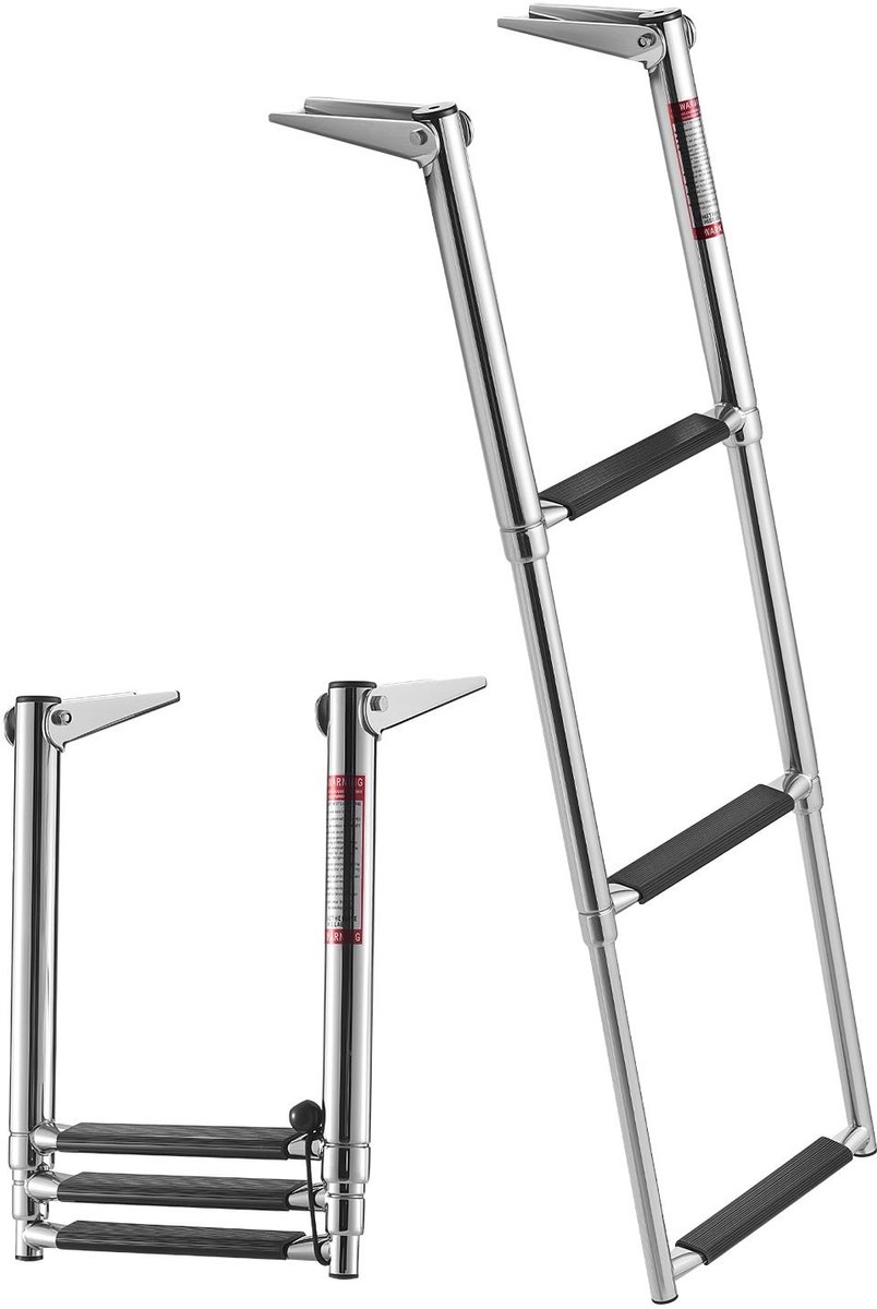 Uitschuifbare bootladder - Telescopische zwemtrap - 3 Treden - Antislip treden - Drijvend - Draagvermogen 272 kg - 304 roestvrij staal - Voor boot steiger zwembad