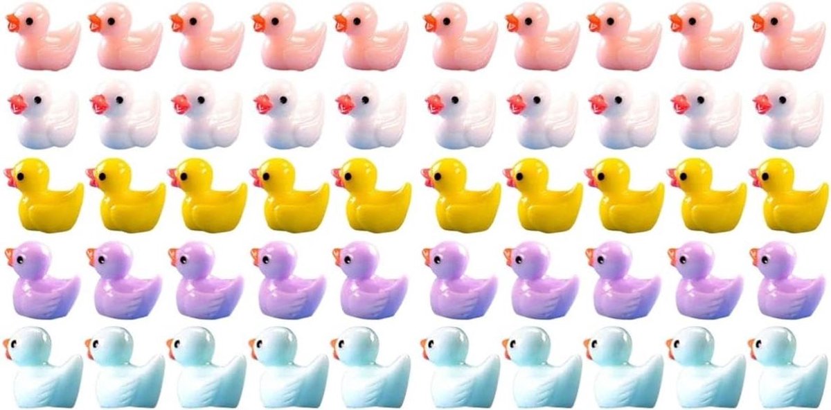 Miniatuur Eendjes - Kleine Rubberen Eendjes - Mini Tuin Decoratie - Hoge Kwaliteit Resin - 90 Stuks - Diverse Kleuren