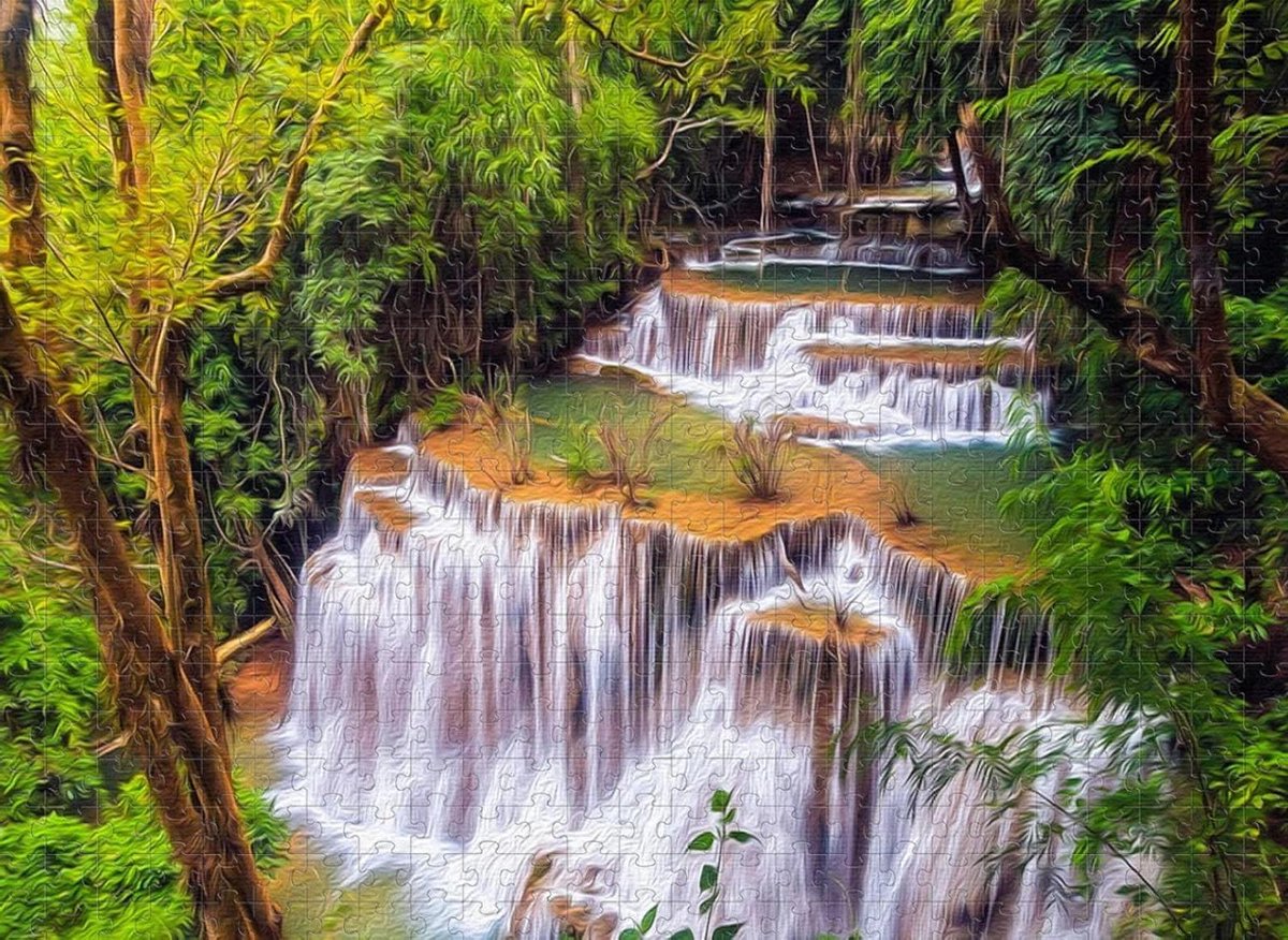 Houten Legpuzzel - Landschap Puzzel - Ontspanning en Meditatie - 2000 Stukjes - 75x105 cm - Bos Waterval