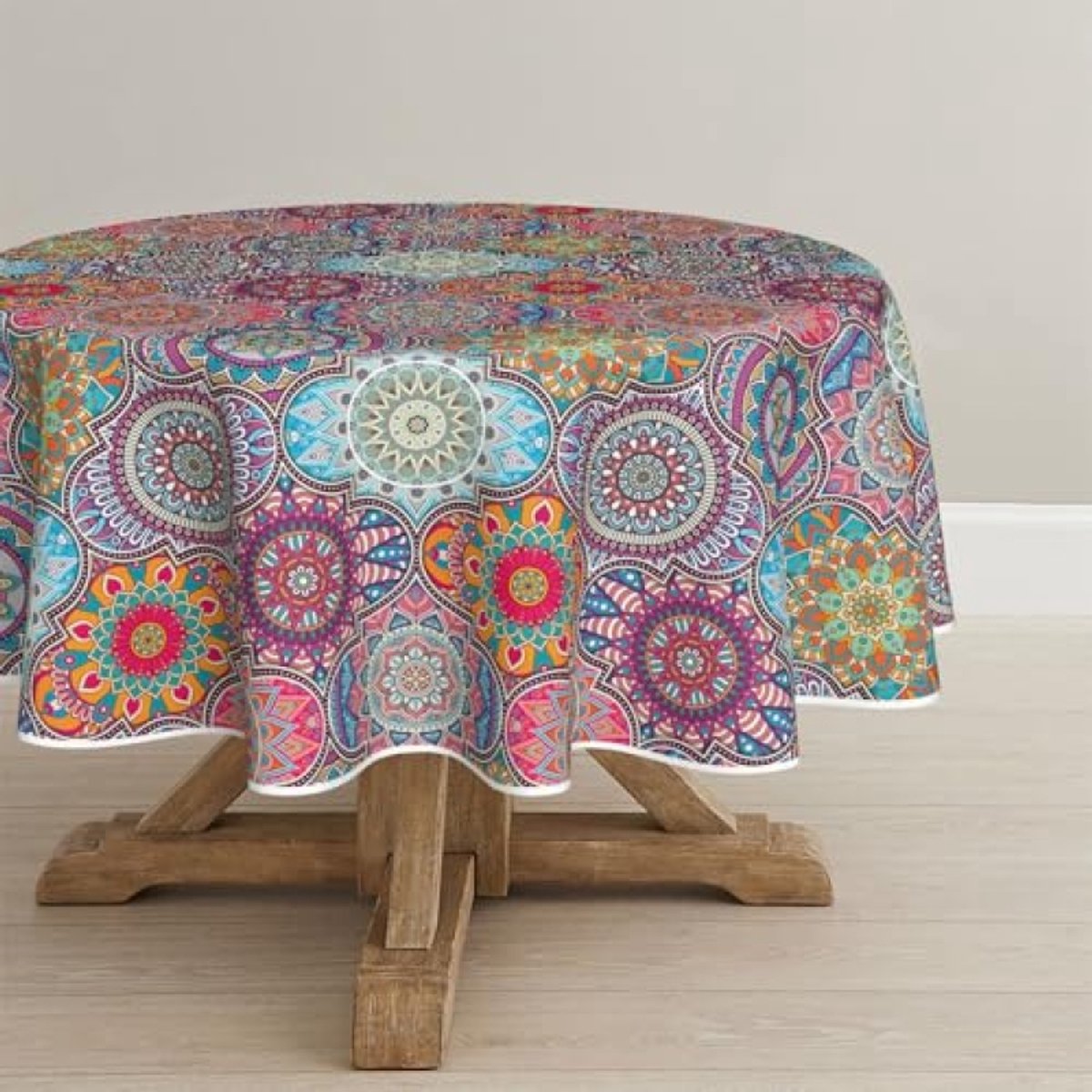 Rond Tafelkleed 140 cm - Paars - Mandala Boho Vintage - Polyester - Decoratief Tafelkleed voor Party en Home