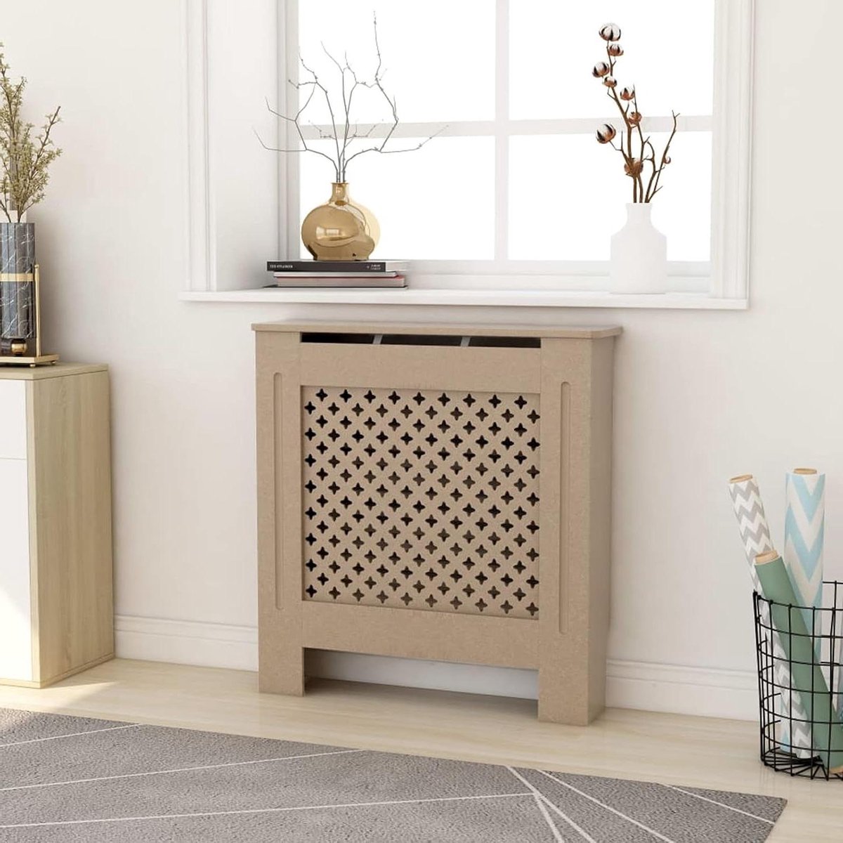 Radiatorafdekking Kast - Verwarming Cover - Woonkamer Decoratie - Modern Lattenontwerp - 78 cm Breed - Natuurhout