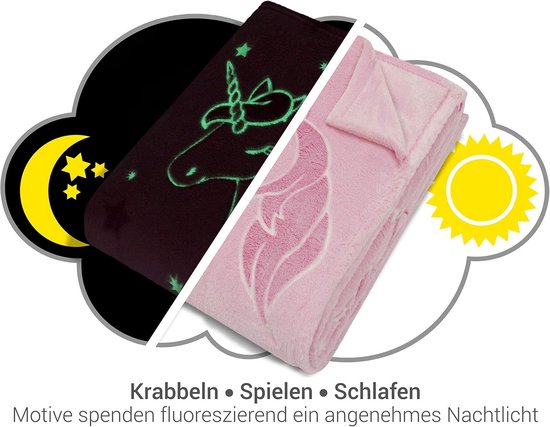Lichtgevende Knuffeldeken voor Kinderen - Zacht Pluizig Plaid met Sterren en Eenhoorns — afbeelding 5