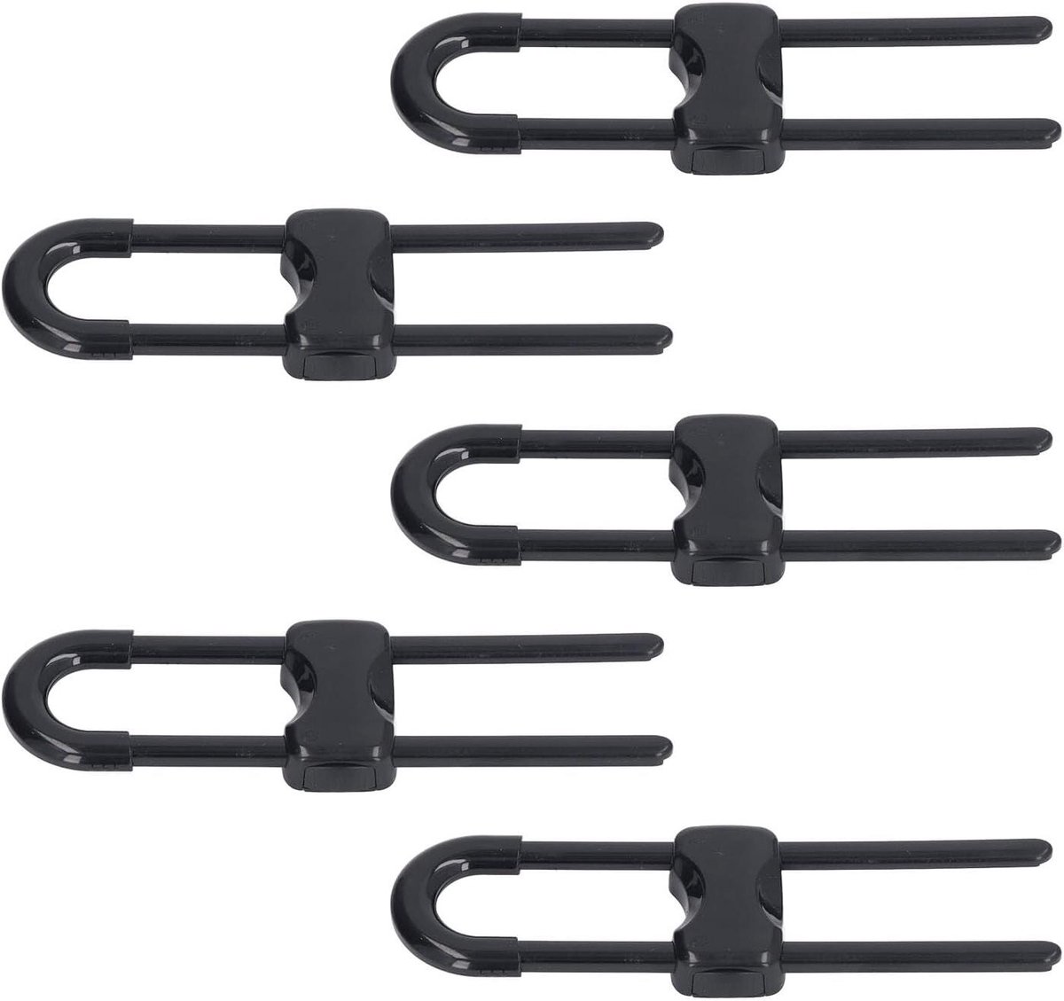 Generic Verstelbare U-vormige Kinderveiligheidssloten voor Kastladepoort Meubeldeurkast 5 Stuks (BLACK)