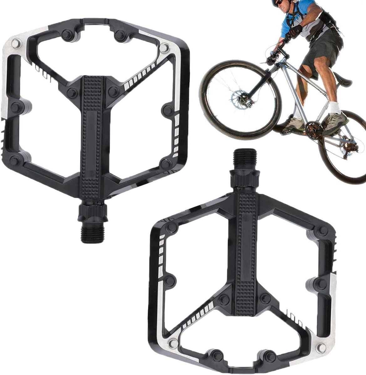 Fietspedalen - Platte pedalen - Fietsen Buiten - Antislip Grip - 23x12x3.5cm - Zwart