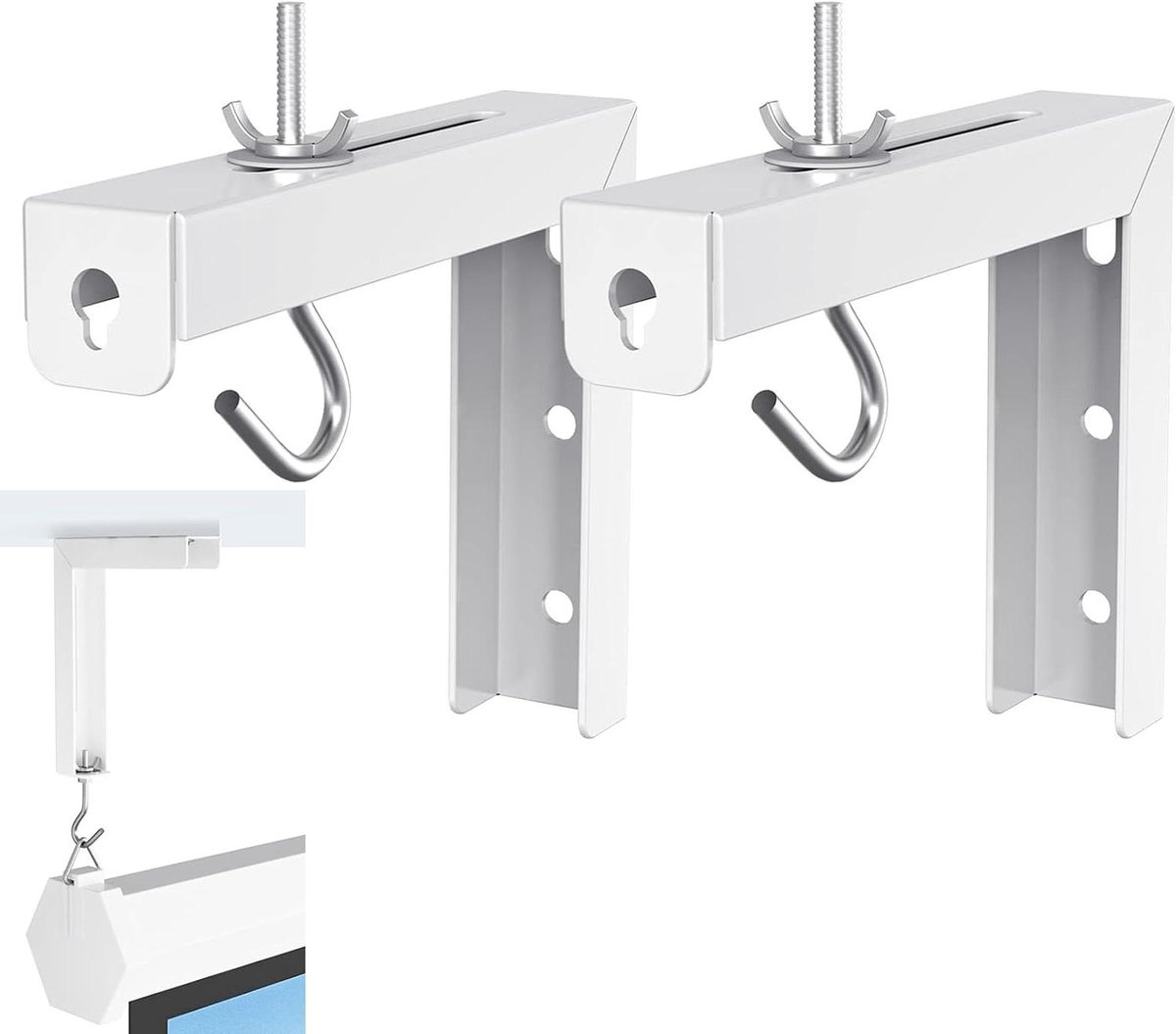Projectorscherm standaard - Wandbeugel scherm - Films kijken - Verstelbare haken - 30 kg draagvermogen - Wit