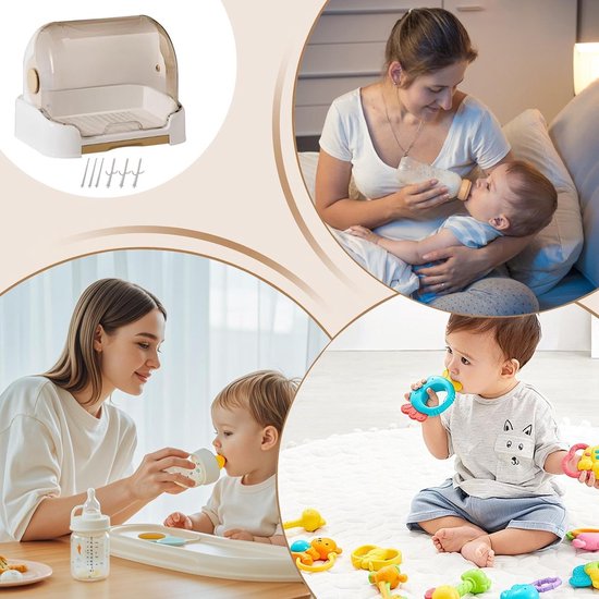Flessenopslag Organizer - Droogrek Baby - Baby Spullen Ordenen - Stofvrije Opslag - 26x27x26 cm - Bruin — afbeelding 4