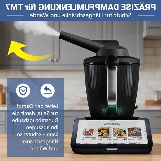 Siliconen stoomemmer met reinigingsborstel voor Thermomix TM7 - Stoomomleiding, stoomafvoer en bescherming voor hangkasten, zwart — afbeelding 2