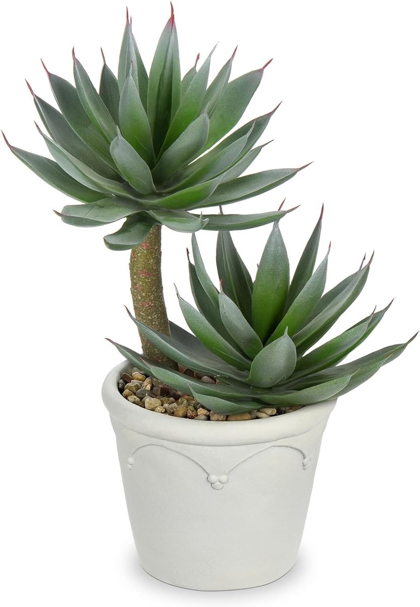 Kunstplant in Witte Cementen Pot 33 cm - Decoratieve Succulente Planten voor Binnen, Kantoor, Badkamer en Slaapkamer