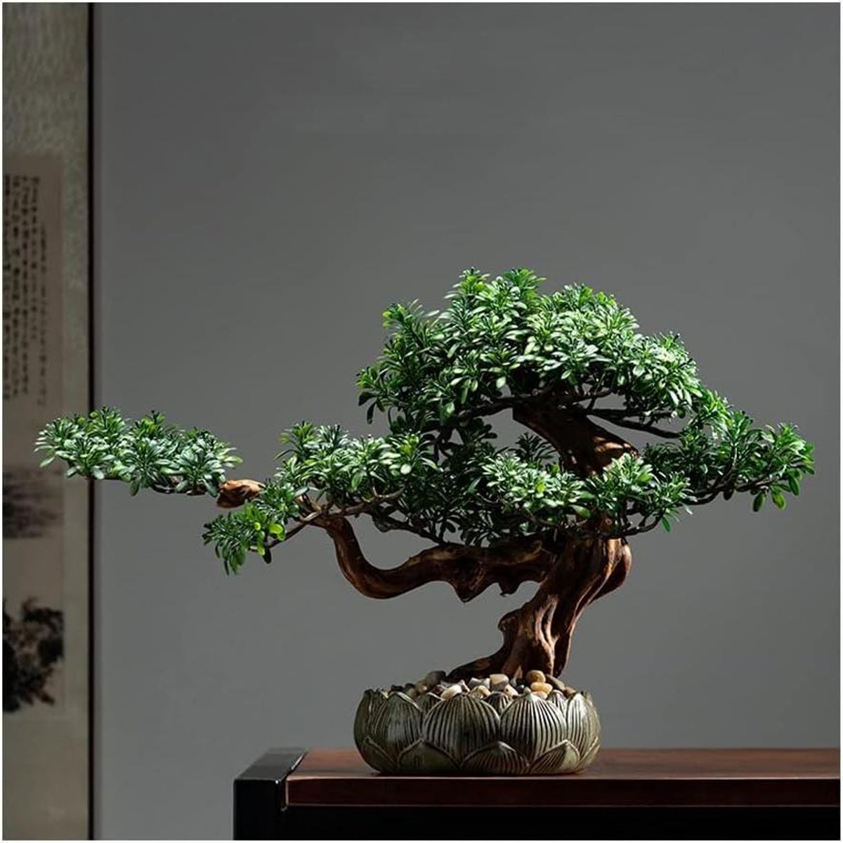 Kunst Bonsai Boom - Nep Plant - Interieur Decoratie - Onderhoudsvrij - 53 cm Hoog - Groen