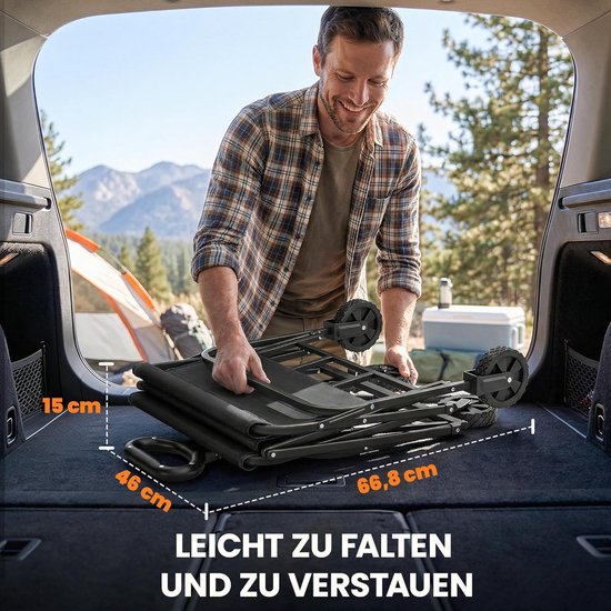 Bolderkar Opvouwbaar - Handwagen Tuinwagen - Spullen Vervoeren - Verstelbare Handgreep - 68 kg Draagkracht - Zwart — afbeelding 2