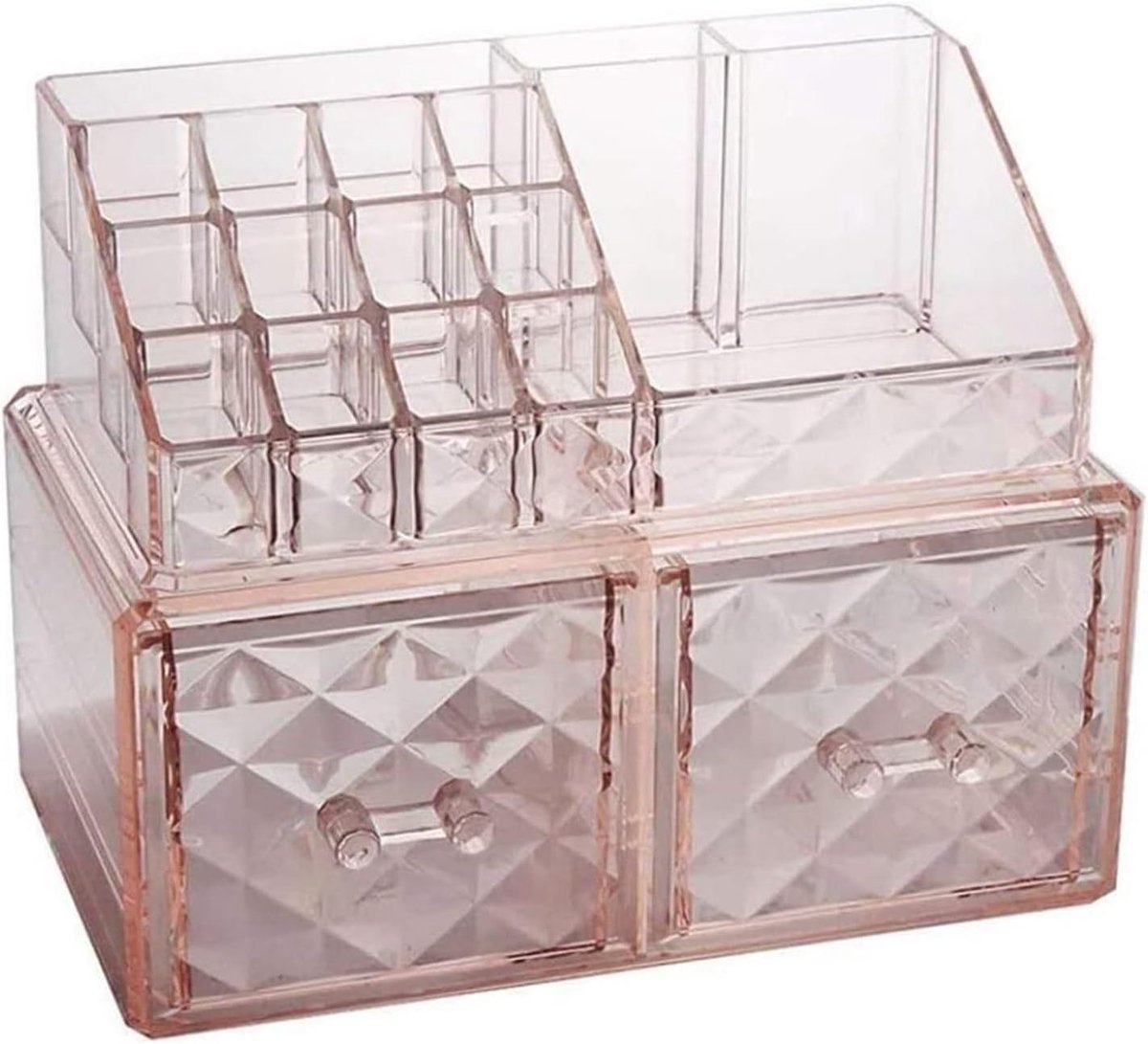 Juwelendoos Met Lades - Cosmetica Opberger - Sieraden Organiseren - Transparant Ontwerp - 18.7x15x24cm - Roze