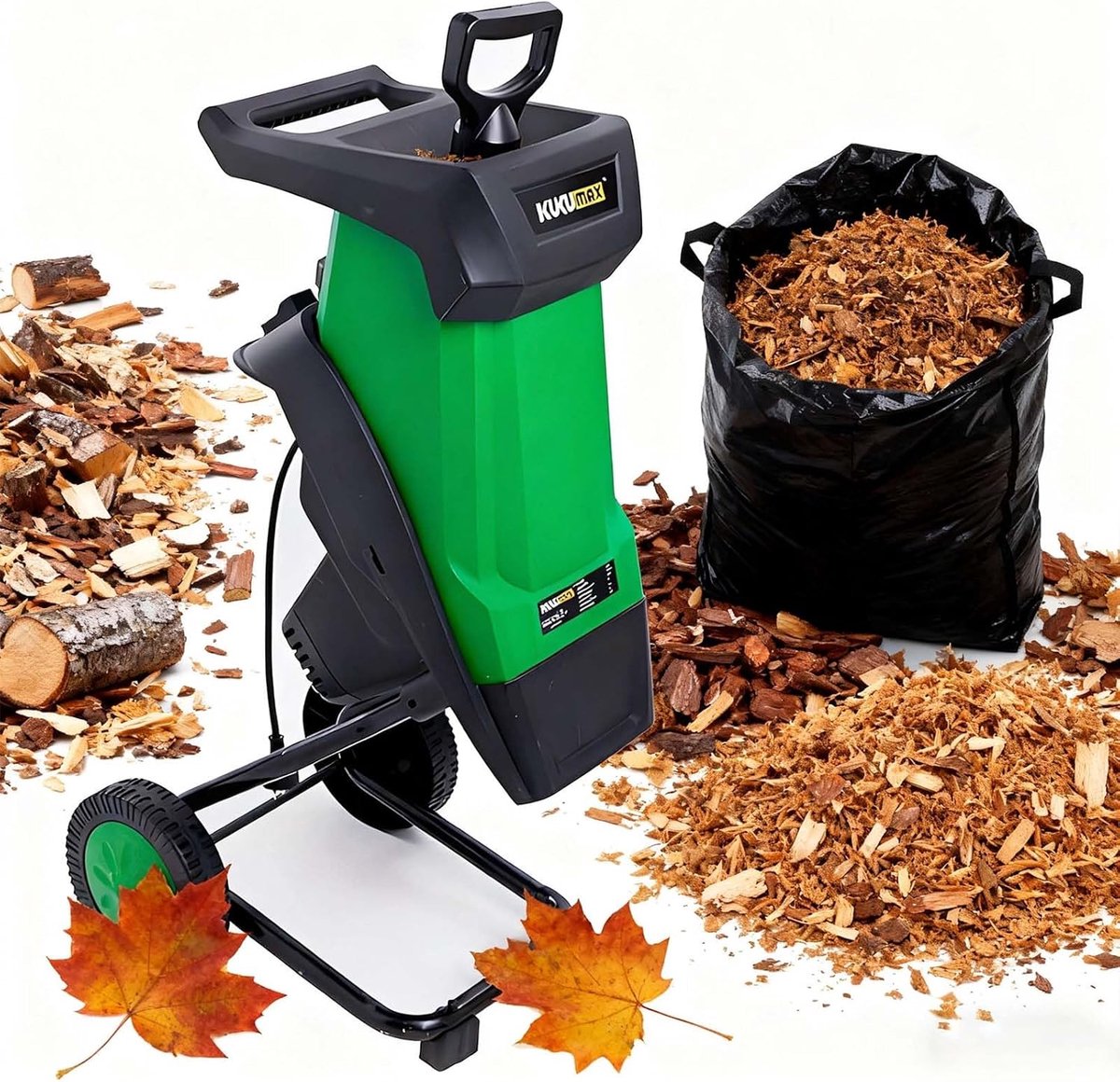Tuinversnipperaar Elektrisch - Houtversnipperaar Takkenknipper - Tuinafval Verwerken - 50L Opvangzak Wielen - 40mm Snoeien - Zwart