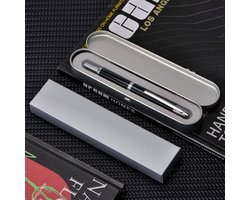Jinhao 10 Series Press Fountain Pen Piano Black Retractable Medium Nib with Ink Converter and Metal Pen Box Set (Silver Clip Version)