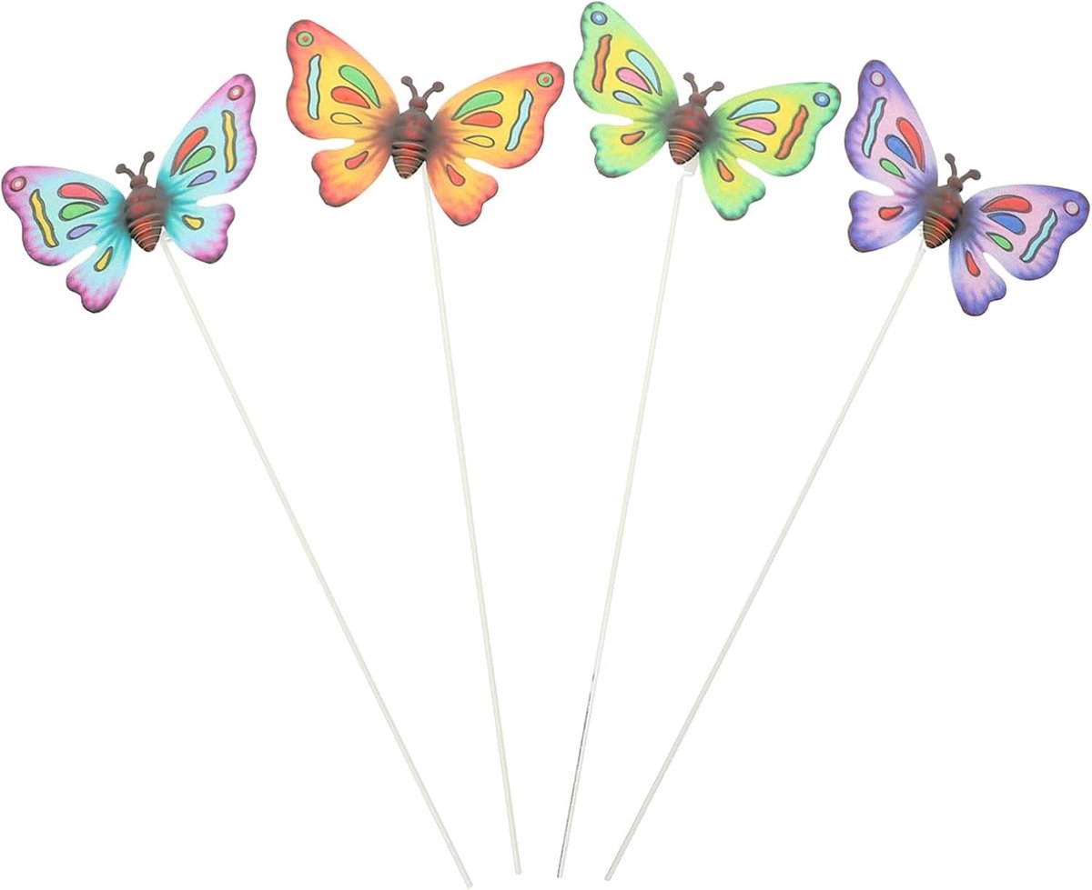 Vlinder Tuinprikkers - Decoratieve Insecten - Gazon Decoratie - Set van Vier - 36x9cm - Kleurrijk