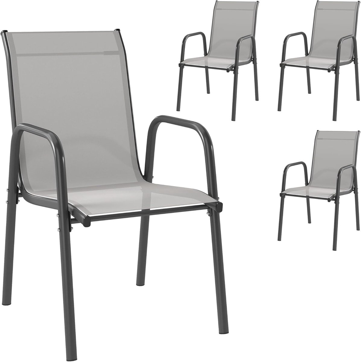 Tuinstoelen 4-delige Set - Stapelstoelen Balkon - Buiten Zitten - Ademend Rugvlak - 51 x 69 x 87 cm - Grijs