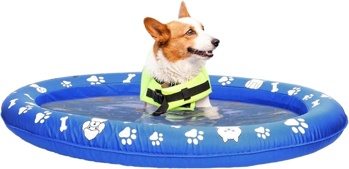 Honden Drijver - Opblaasband Hond - Zwemmen Meer Rivier - Capaciteit Twee Honden - 107x145 cm - Blauw Wit