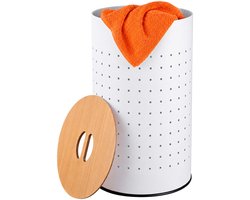 Wasmand met deksel - 50 liter - metaal - wit