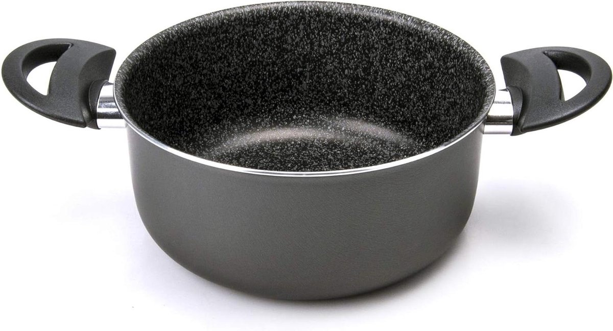 Braadpan Aluminium - Kookpan Stoofpan - Algemeen Koken - Artech Steen Effect - 18 cm - Zwart