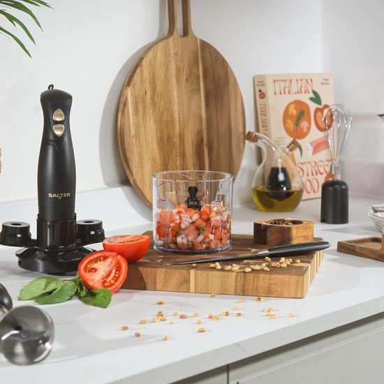 Handmixerset 3-in-1 - Keukenmixer Hakmolen - Eten Bereiden - Twee Snelheden - 500 ml Kom - Zwart Goud — afbeelding 2
