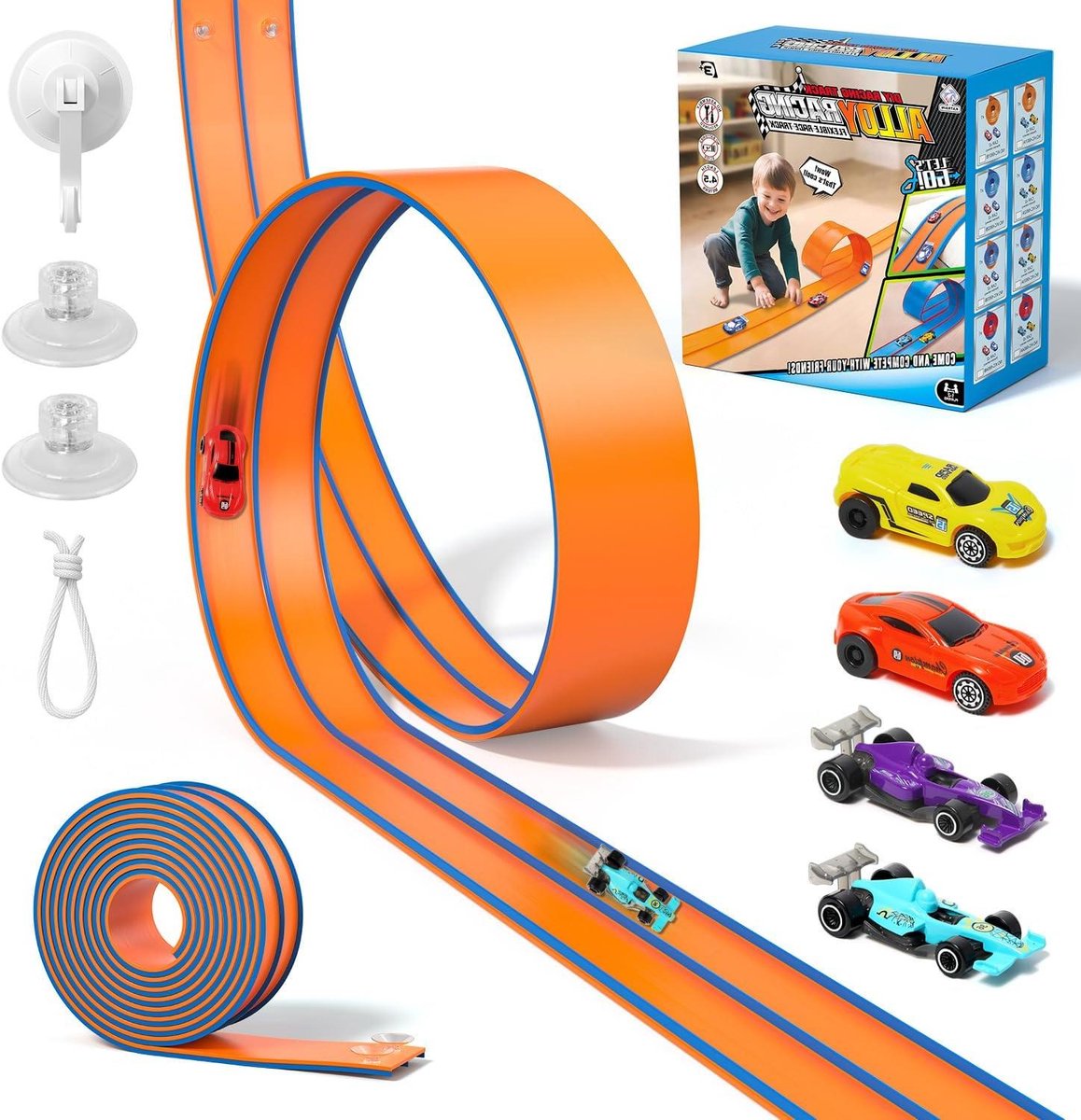 Flexibele Racebaan - Auto Oprijbaan - Kinderen Spelen - Met Zuignappen - 45 Meter - Meerdere Kleuren