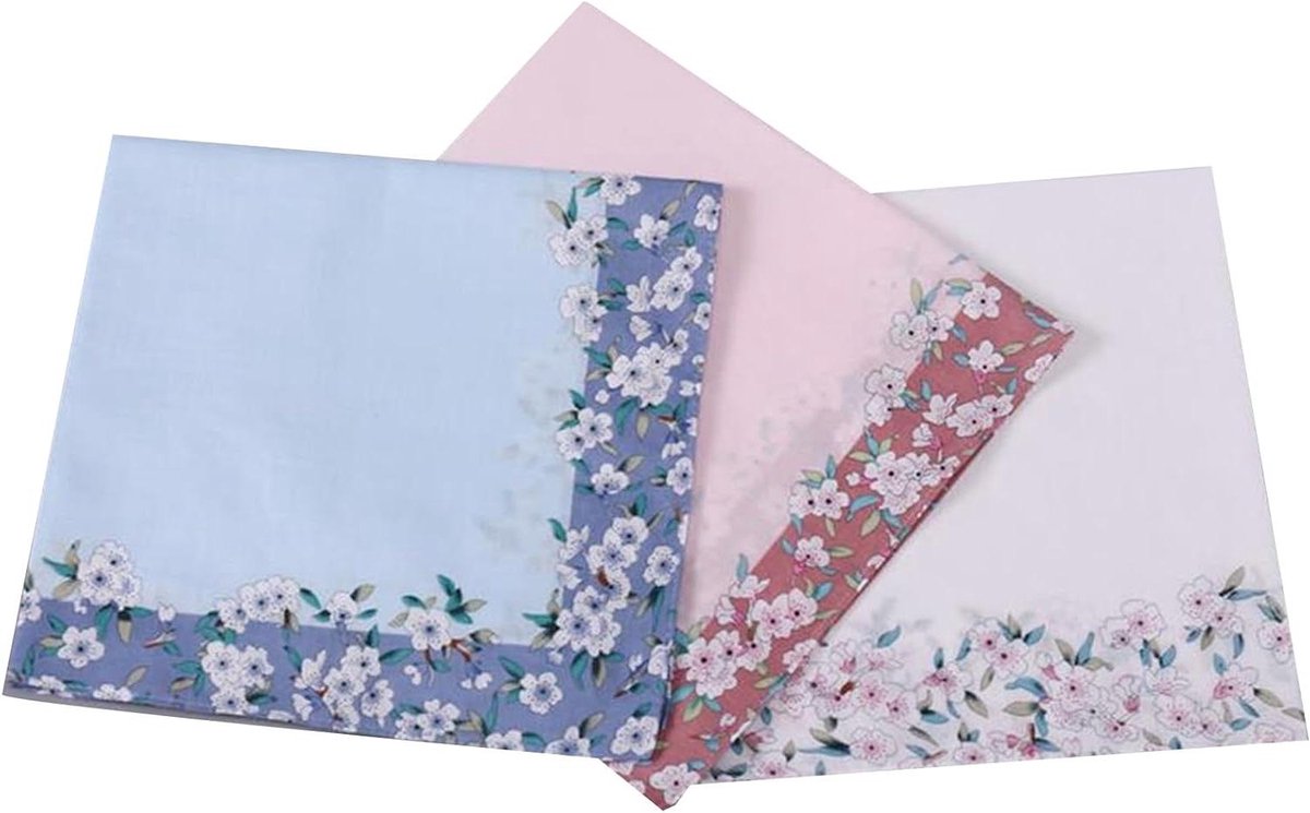 Katoenen Zakdoeken - Dames Zakdoek - Dagelijks Gebruik - Bloemenprint Design - 43 x 43 cm - Drie Kleuren