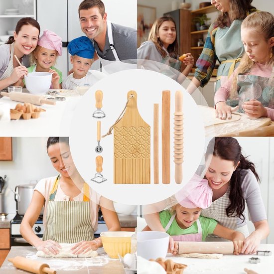Noedelsnijder Set - Pastamaker Hulpmiddel - Zelf Pasta Maken - Ergonomische Handgreep - 7 Stuks - Natuurlijk Hout — afbeelding 3