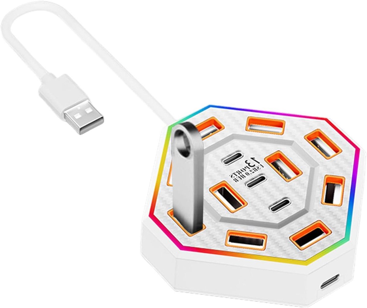 USB Verbindingshub - Dockingstation - Bureau Organisatie - Dertien Poorten - 16 cm breed - Wit