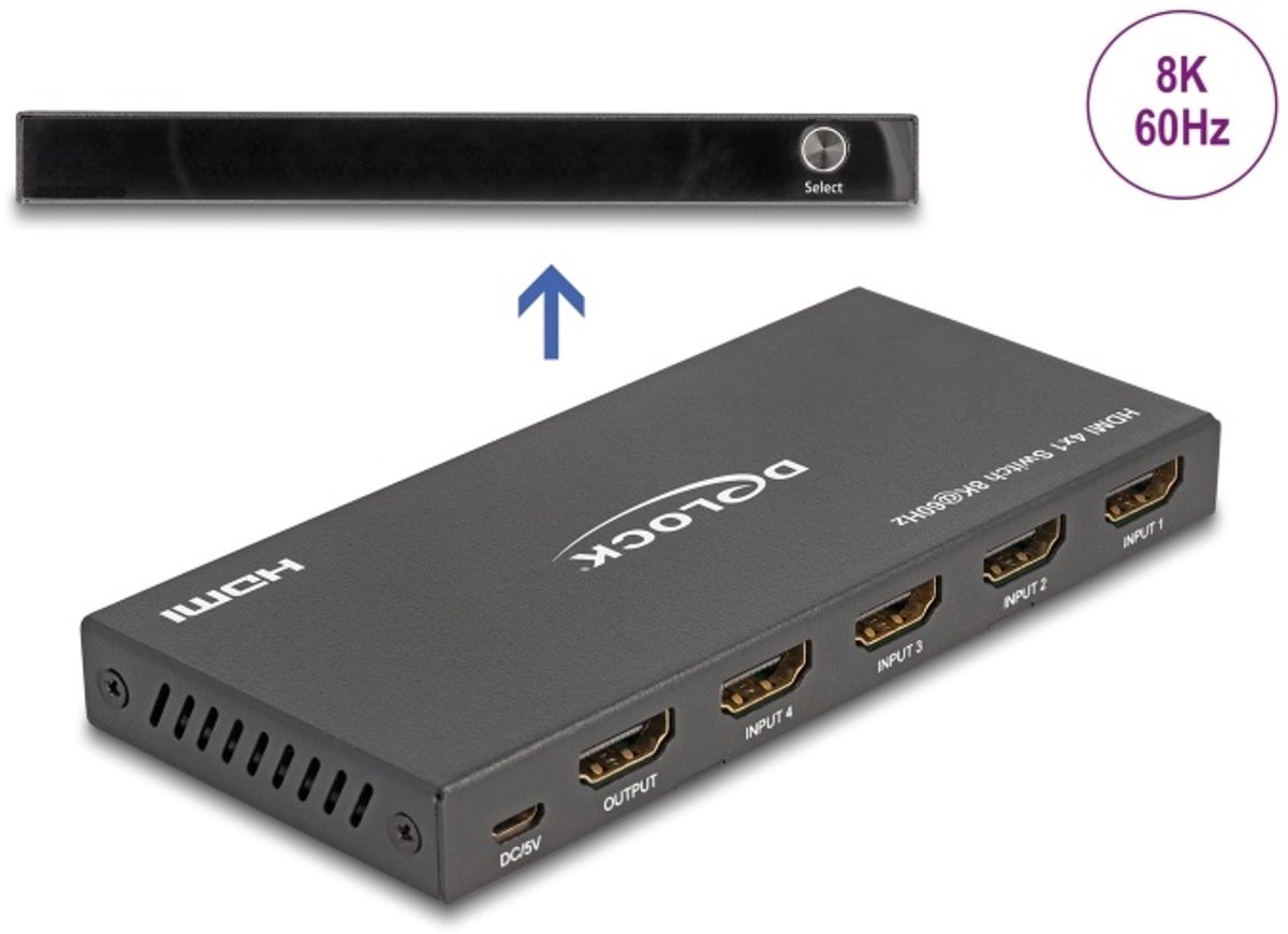 Delock HDMI Switch 4 x HDMI in to 1 x HDMI out 8K 60 Hz