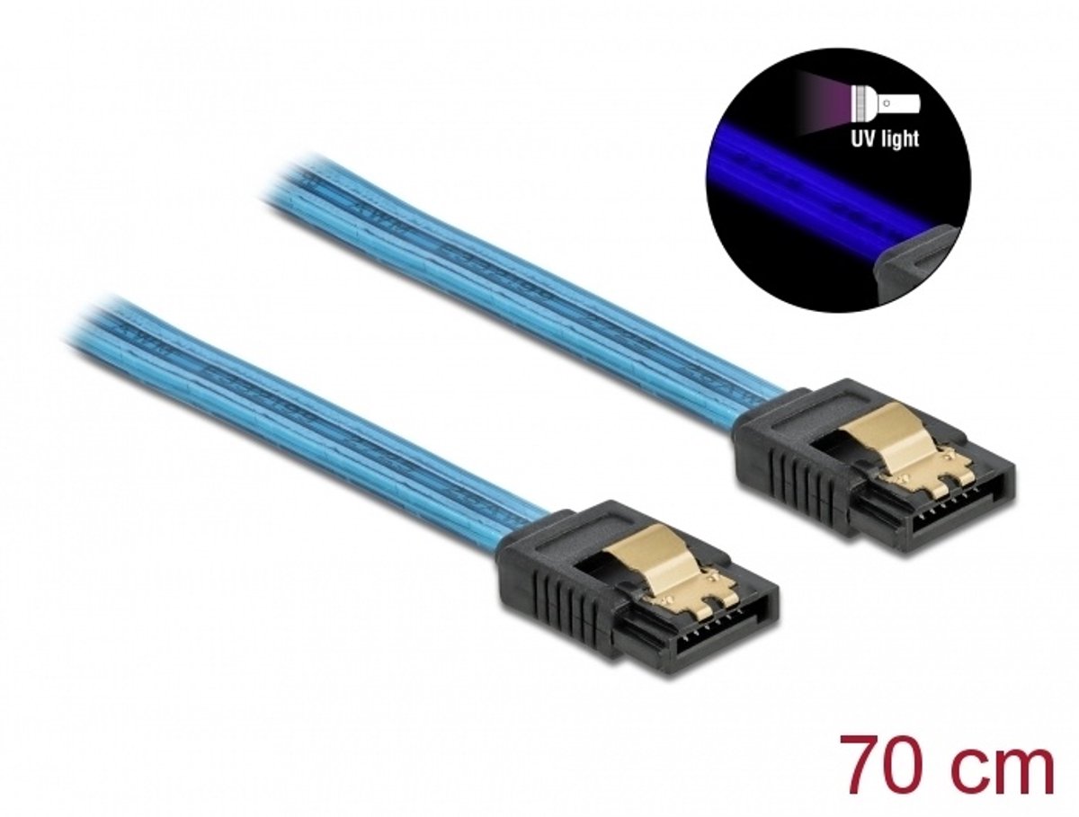 Sata 6 GB/s kabel UV Glow Effect Blue 70 cm