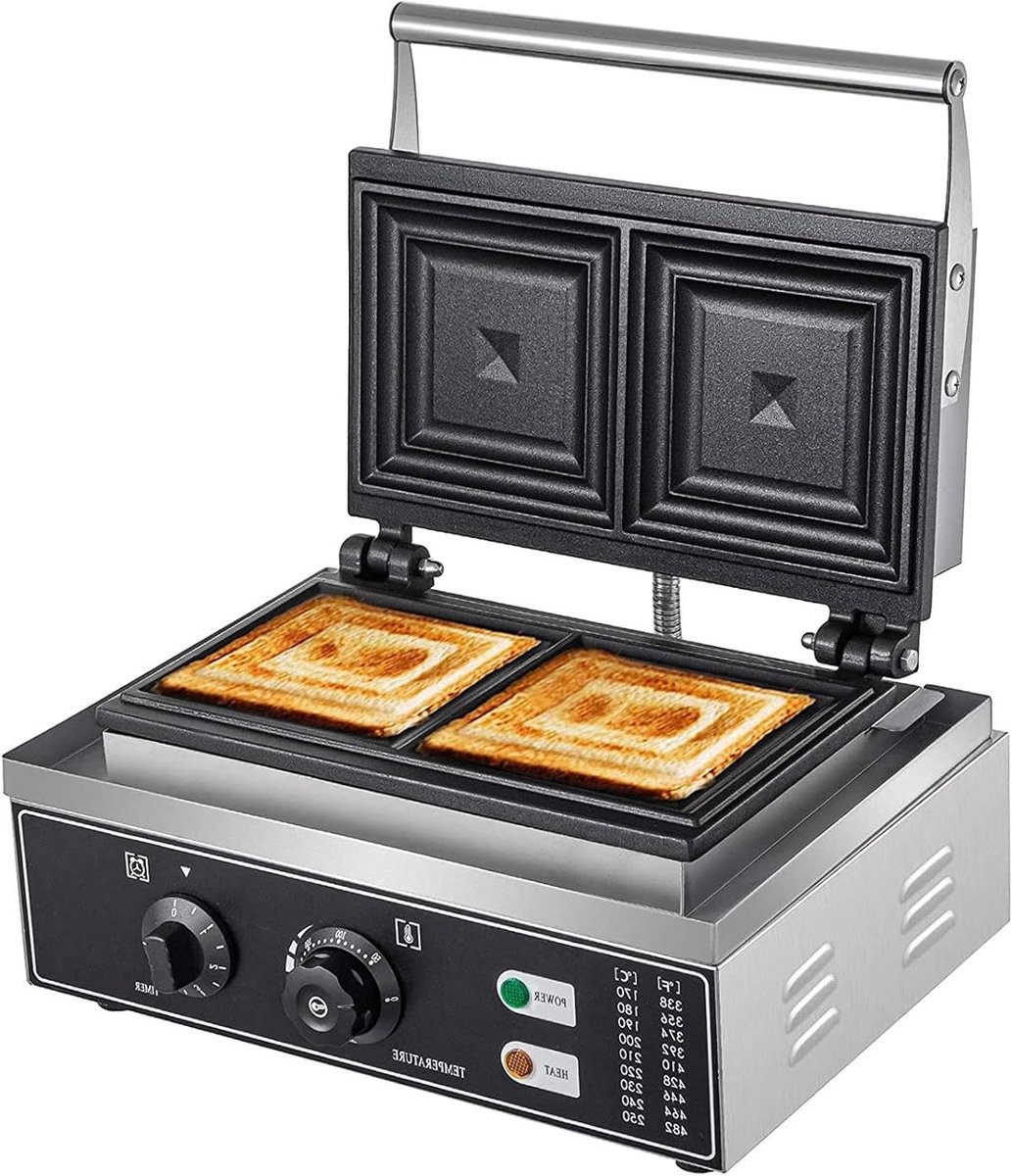Commerciële Sandwichmaker - Tosti-ijzer Panini Grill - Sandwiches Maken - Instelbare Temperatuur Tijd - 2 sneetjes - Zilver