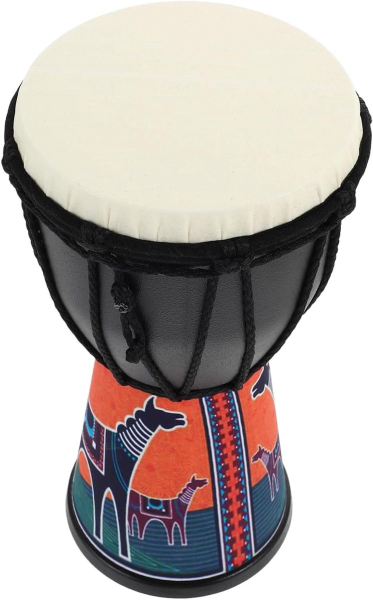 Kinder Djembe Trommel - Handtrommel Muziekinstrument - Muziekeducatie Peuters - Opvallend Giraffenpatroon - 20x10x10 cm - Multi