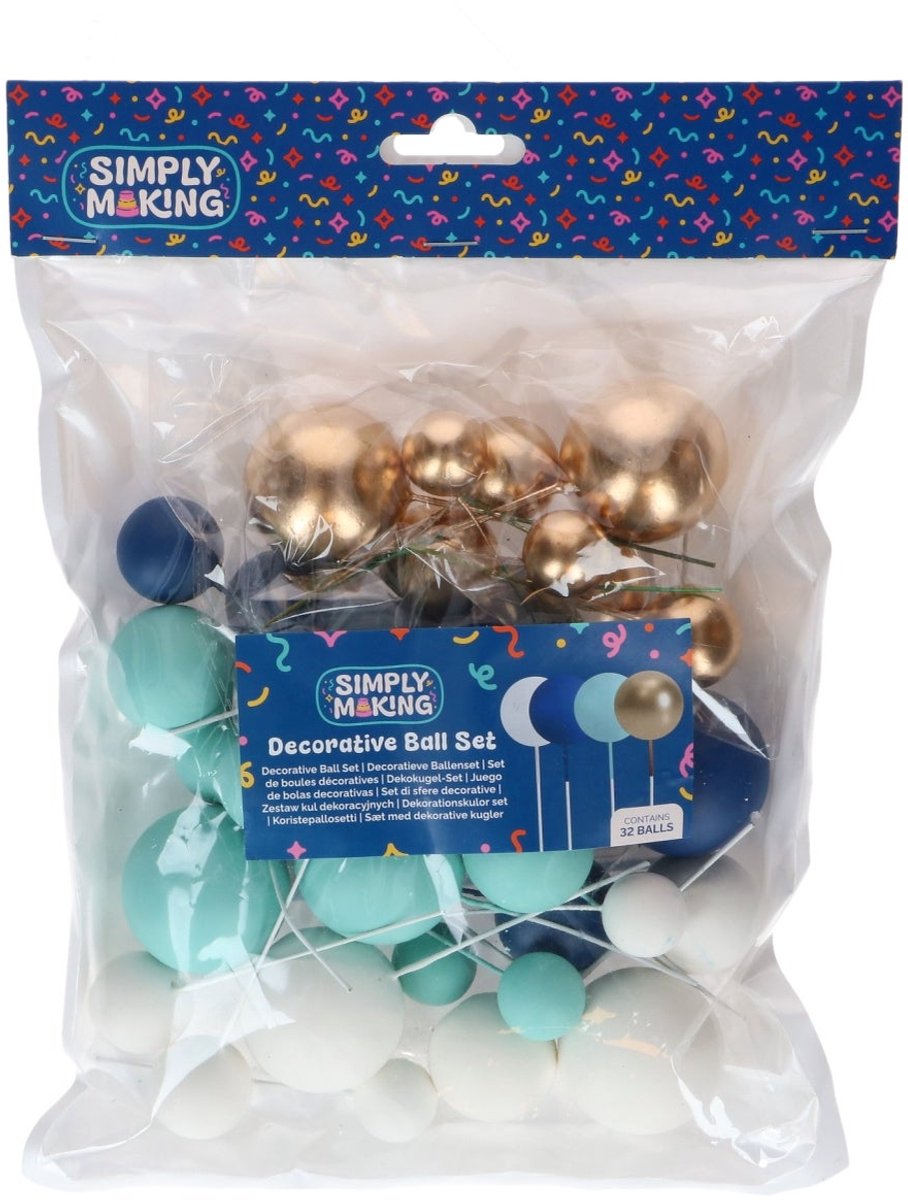 Simply Making Decoratieve Ballenset Blauw Ombre & Goud pk/32