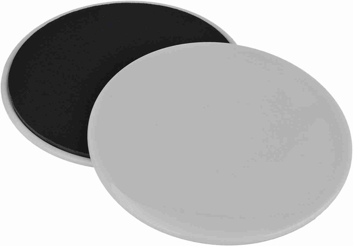 Glijschijven Fitness - Core sliders - Full body training - Dubbelzijdig ontwerp - 18 x 18 x 3 cm - Grijs
