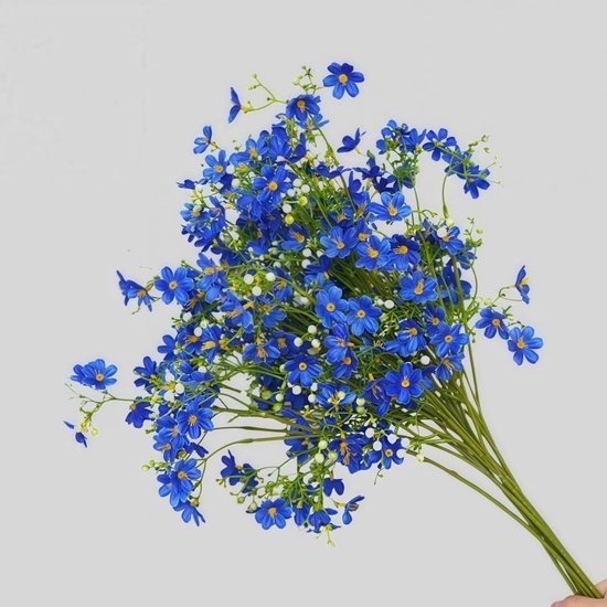 8 Bundels UV-bestendige Kunstzijde Madeliefjes - 67 cm Hoge Stengels voor Bruiloft, Vaas en Tuindecoratie, Nep Wilde Bloemen Arrangementen in Blauw