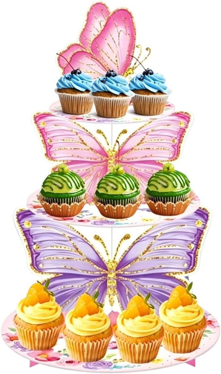 Cupcake Standaard - Dessert Organizer - Feest Decoratie - 3-Laags Ontwerp - 47 cm Hoog - Paars