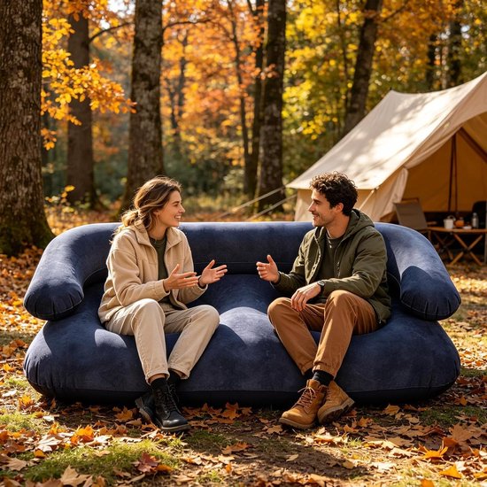 Opblaasbare bank - Luchtslaapbank camping - Buiten ontspannen - Gevlokt PVC materiaal - 135x66x45 cm - Veelkleurig — afbeelding 3